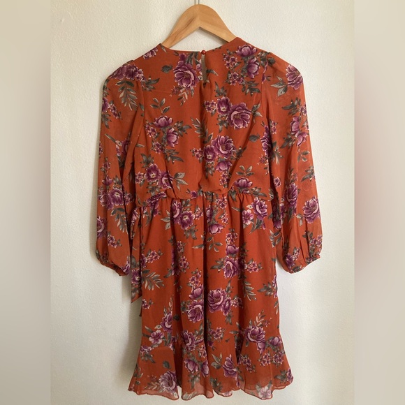 Speechless Floral Chiffon Dress Girls 12 Rust Orange Long Sleeve Lined - Picture 12 of 15